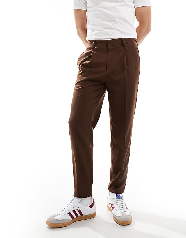 asos ASOS DESIGN smart tapered joggers in brown