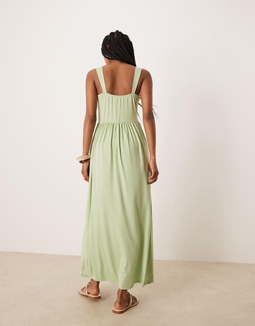 Asos ASOS DESIGN Square Neck Midi Dress In Sage