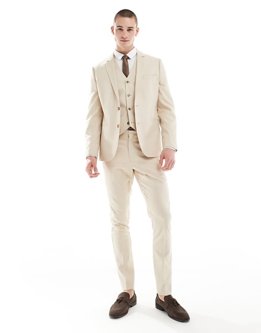 asos ASOS DESIGN stone wedding suit in skinny fit