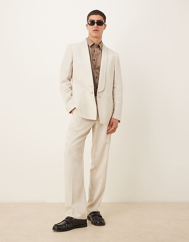 asos ASOS DESIGN straight leg suit in beige satin