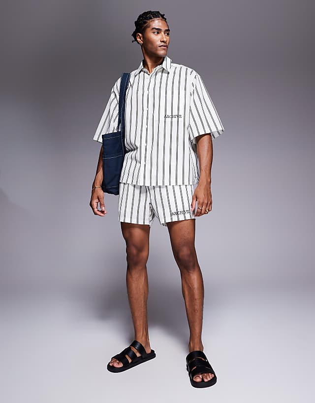 asos ASOS DESIGN stripe co-ord in stone