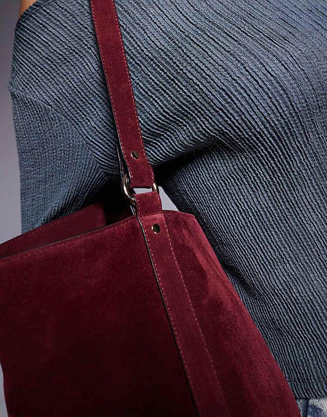 Asos ASOS DESIGN Suede Tote Bag In Burgundy