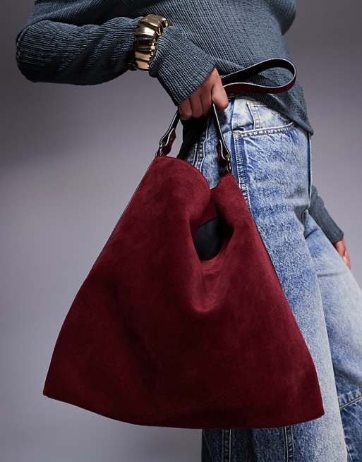 Asos ASOS DESIGN Suede Tote Bag In Burgundy