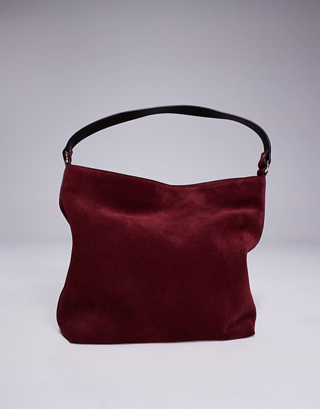 Asos ASOS DESIGN Suede Tote Bag In Burgundy