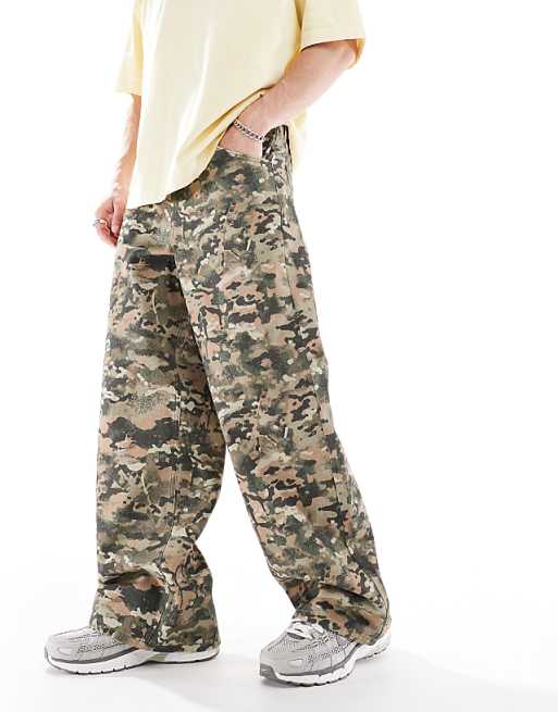 asos ASOS DESIGN super baggy trousers in camo