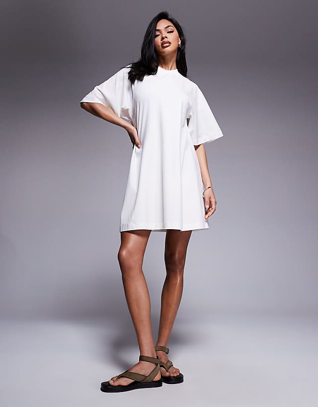 Asos ASOS DESIGN T Shirt Swing Mini Dress In Cream