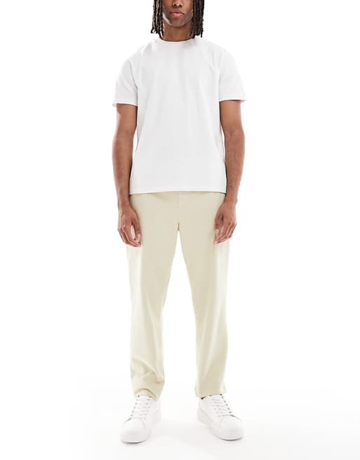 asos ASOS DESIGN tapered pull on chinos in beige