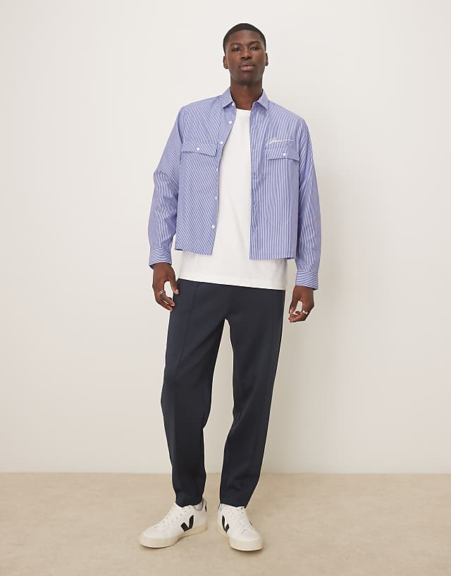 asos ASOS DESIGN tapered scuba jogger in navy