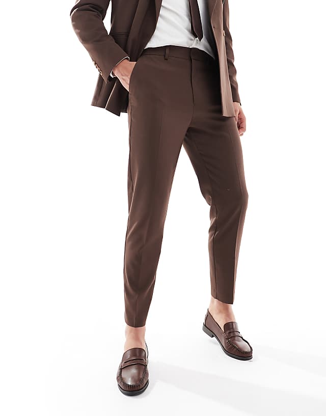 Asos ASOS DESIGN Tapered Suit Trousers In Brown