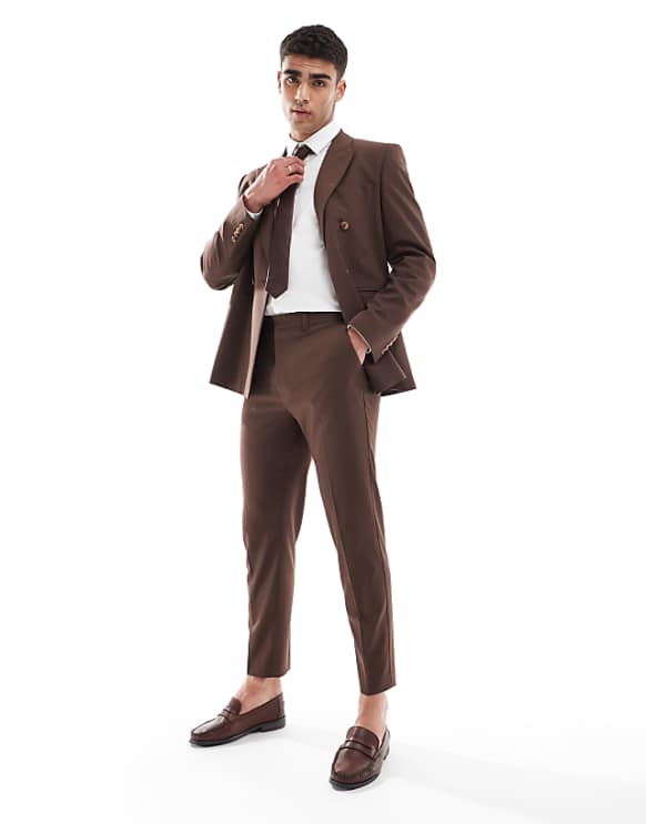 asos ASOS DESIGN tapered suit trousers in brown