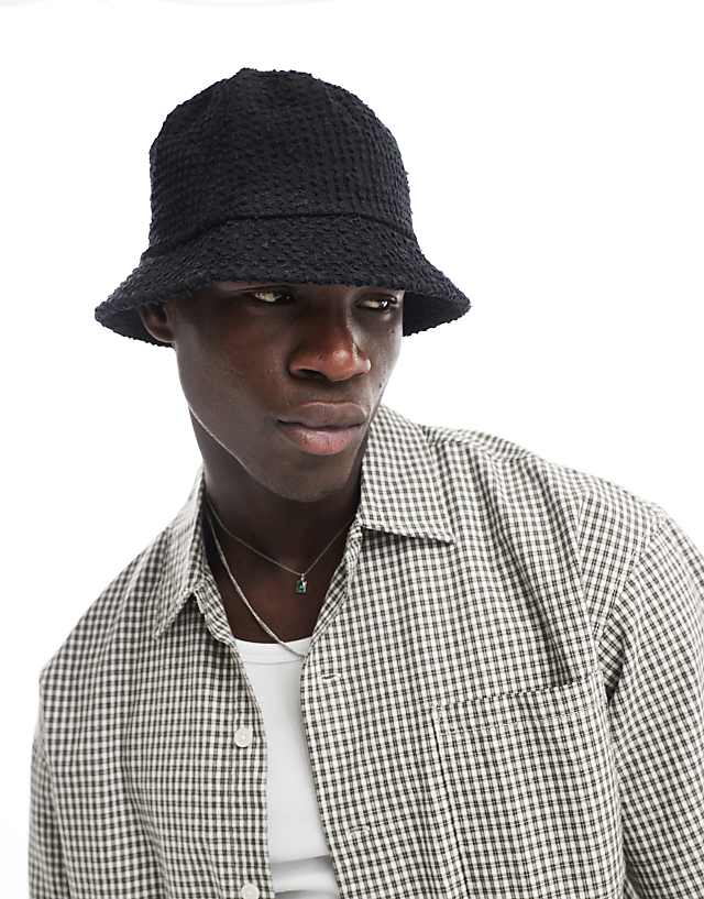 asos ASOS DESIGN textured bucket hat in black