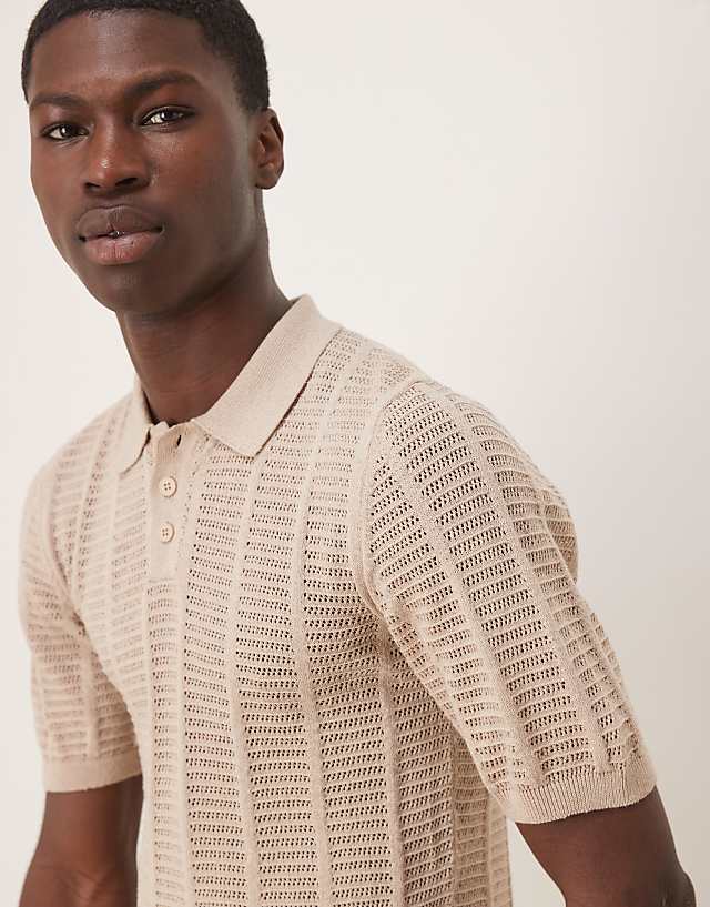 Asos ASOS DESIGN Textured Polo In Taupe