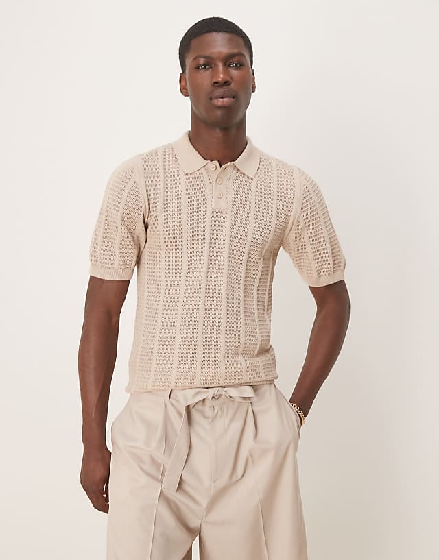 Asos ASOS DESIGN Textured Polo In Taupe