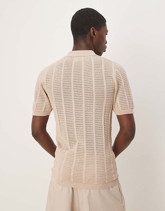 Asos ASOS DESIGN Textured Polo In Taupe