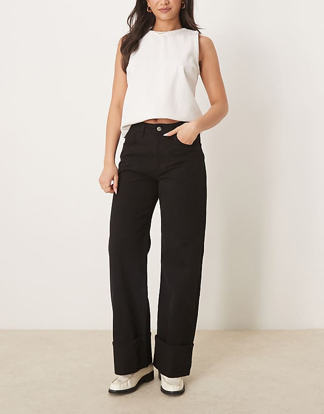 asos ASOS DESIGN turn up jean in black asos ASOS DESIGN turn up jean in black