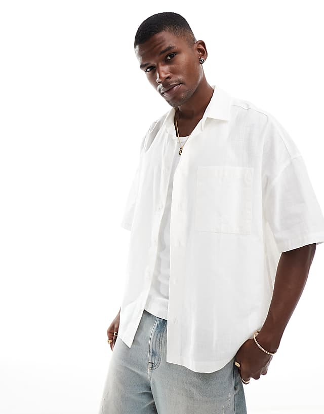 asos ASOS DESIGN volume oversized shirt in cream