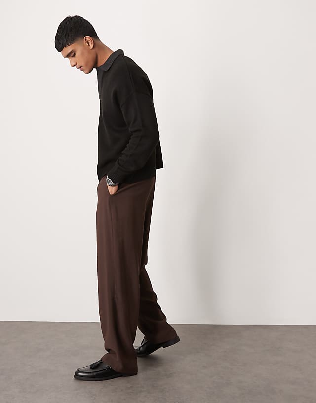 Asos ASOS DESIGN Wide Fit Smart Trousers In Brown
