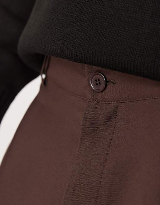 Asos ASOS DESIGN Wide Fit Smart Trousers In Brown