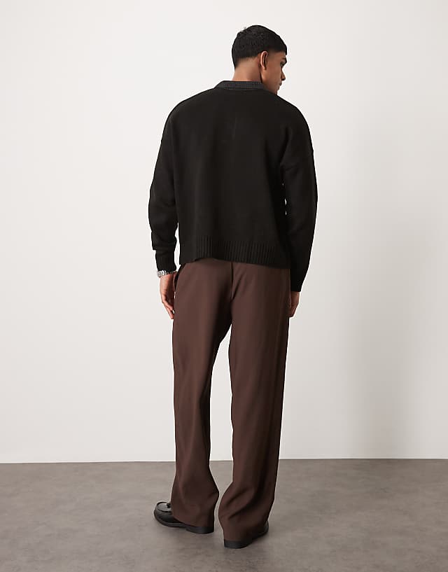 Asos ASOS DESIGN Wide Fit Smart Trousers In Brown
