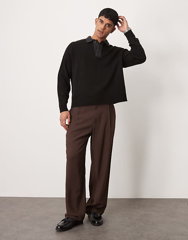 asos ASOS DESIGN wide fit smart trousers in brown