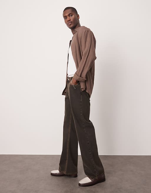 Asos ASOS DESIGN Wide Flare Jeans In Brown Wash