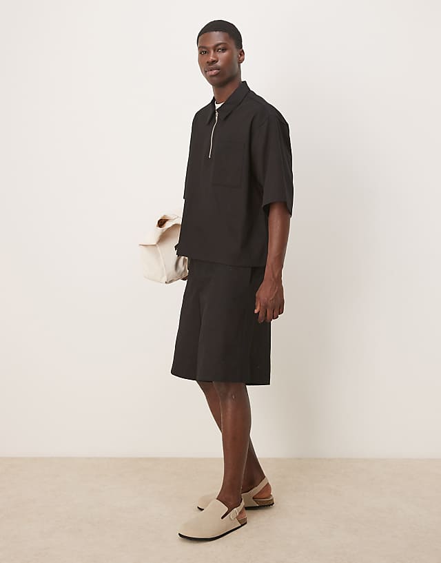 asos ASOS DESIGN wide leg short co-ord in black