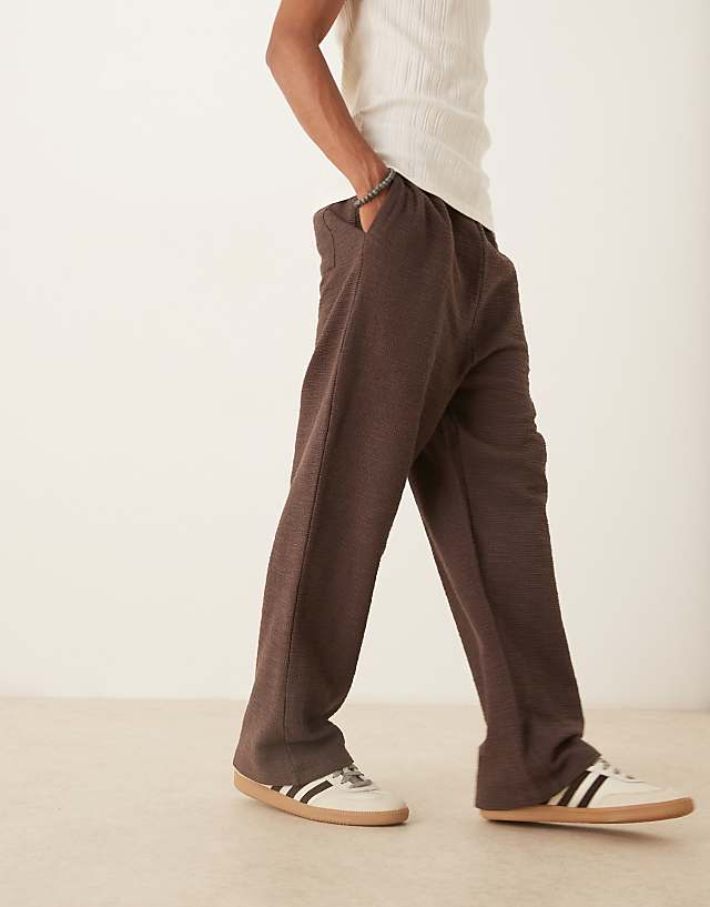 asos ASOS DESIGN wide leg textured jogger in brown