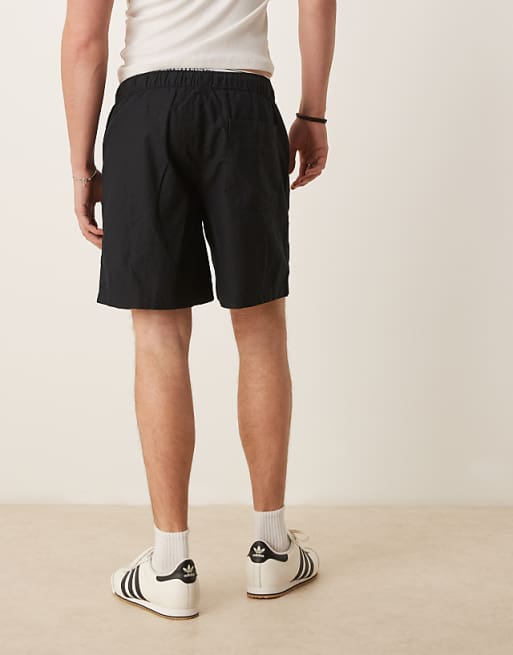 Asos ASOS DESIGN Wide Linen Blend Shorts In Black