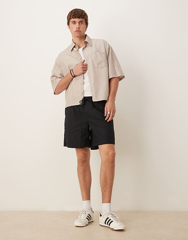 Asos ASOS DESIGN Wide Linen Blend Shorts In Black