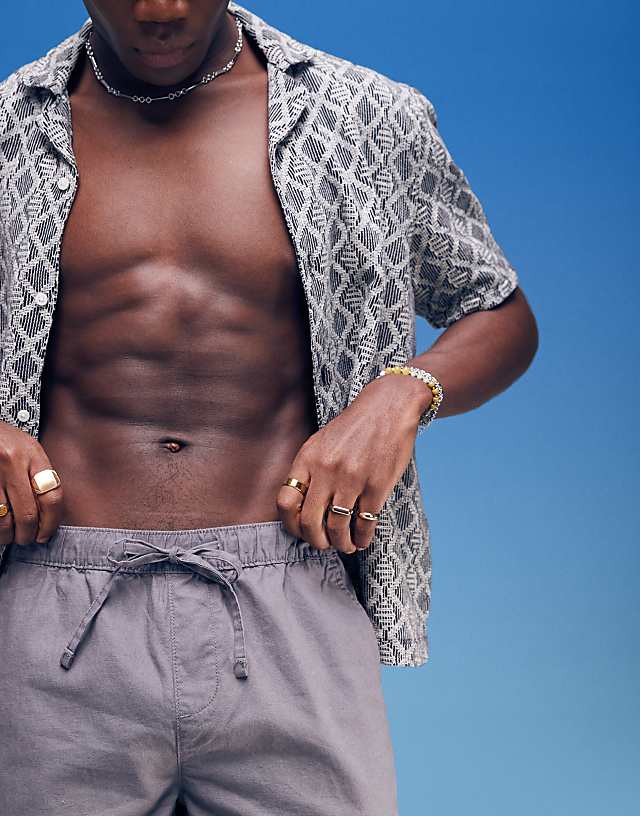 Asos ASOS DESIGN Wide Linen Blend Shorts In Grey