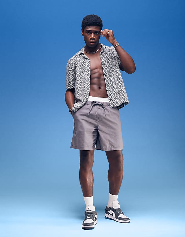 asos ASOS DESIGN wide linen blend shorts in grey