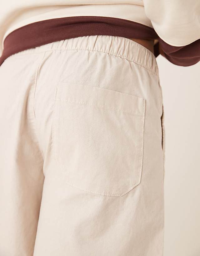 Asos ASOS DESIGN Wide Linen Blend Shorts In Stone