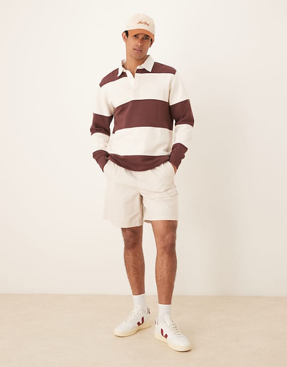 asos ASOS DESIGN wide linen blend shorts in stone
