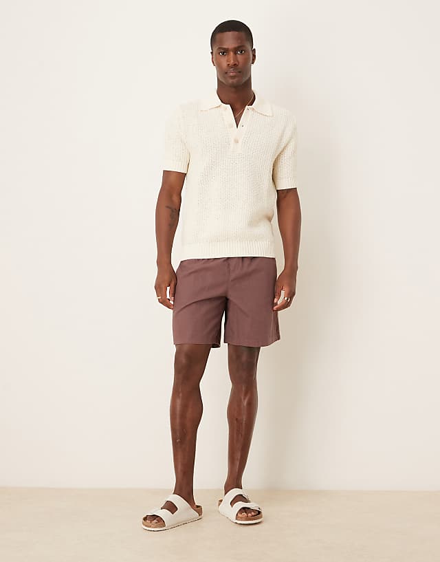 Asos ASOS DESIGN Wide Shorts In Brown Linen Blend