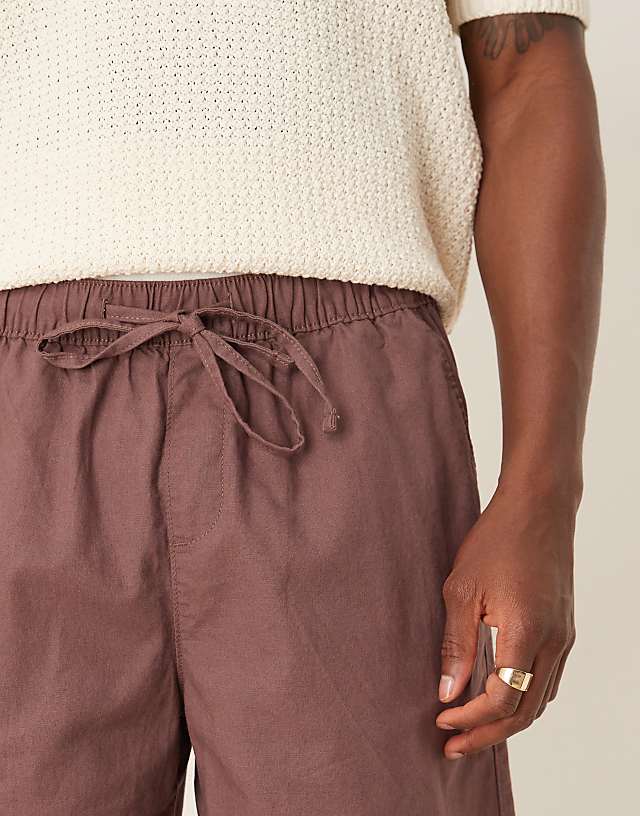 Asos ASOS DESIGN Wide Shorts In Brown Linen Blend