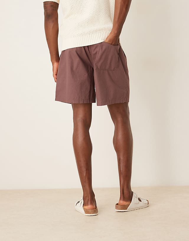Asos ASOS DESIGN Wide Shorts In Brown Linen Blend