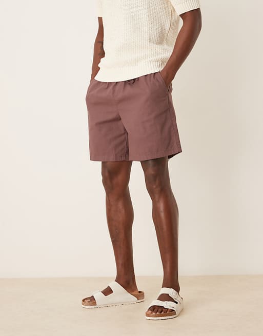 asos ASOS DESIGN wide shorts in brown linen blend