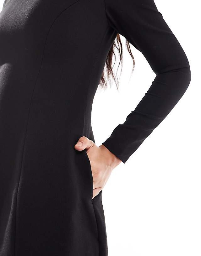 Asos Bardot Long Sleeve Mini Dress In Black