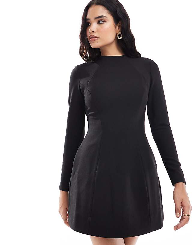 Asos Bardot Long Sleeve Mini Dress In Black