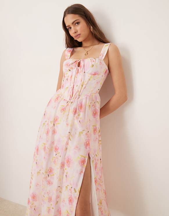 asos Bardot midi dress in pink floral