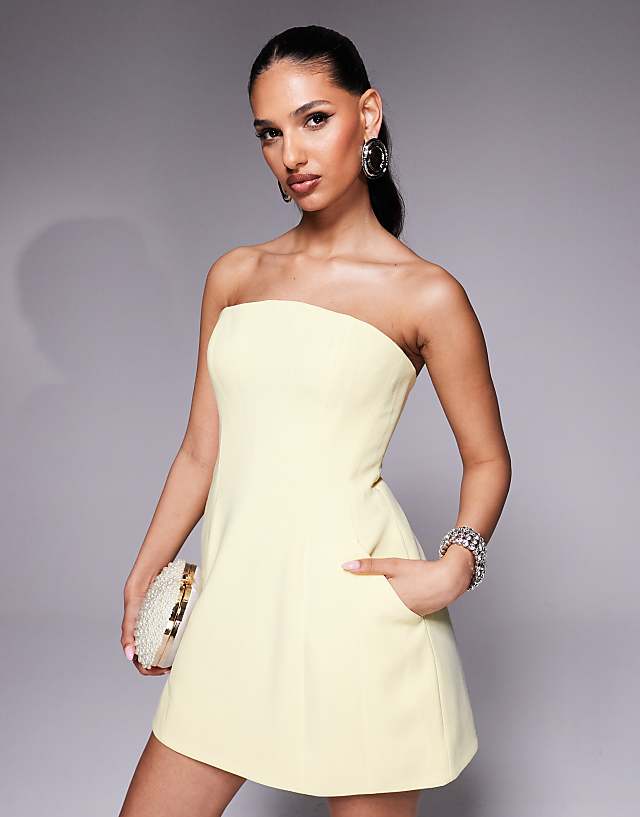 Asos Bardot Tailored Bandeau Mini Dress In Lemon