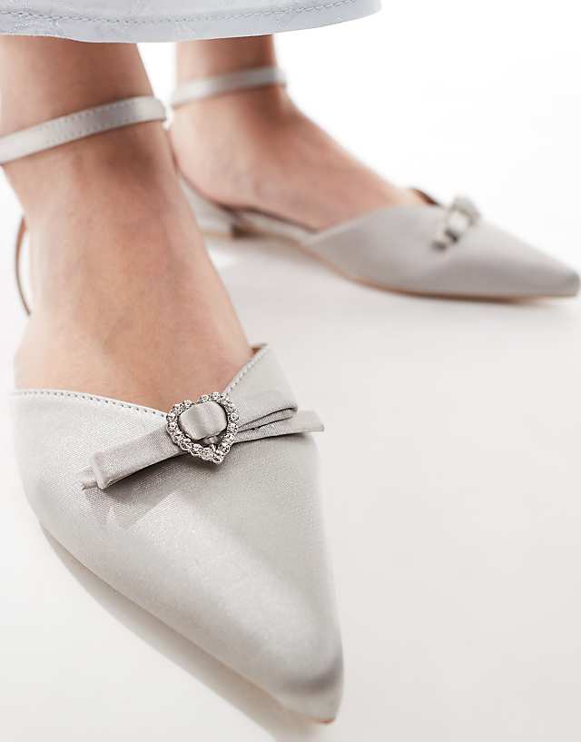Asos Be Mine Bridal Indi Bow Flat Shoes In Grey