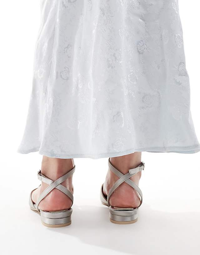 Asos Be Mine Bridal Indi Bow Flat Shoes In Grey