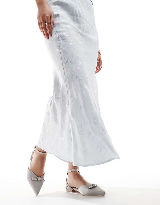 Asos Be Mine Bridal Indi Bow Flat Shoes In Grey
