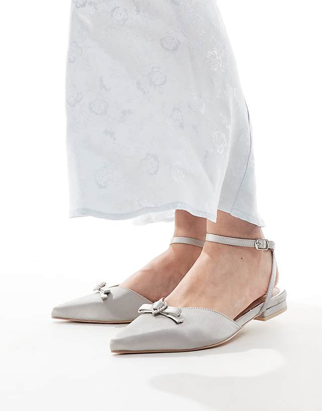 asos Be Mine Bridal Indi bow flat shoes in grey