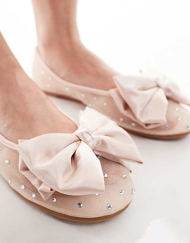 Asos Be Mine Bridal Nelly Bow Flat Shoes In Blush