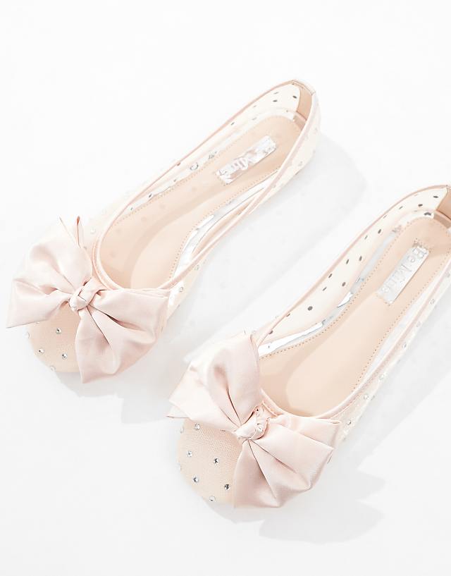 Asos Be Mine Bridal Nelly Bow Flat Shoes In Blush