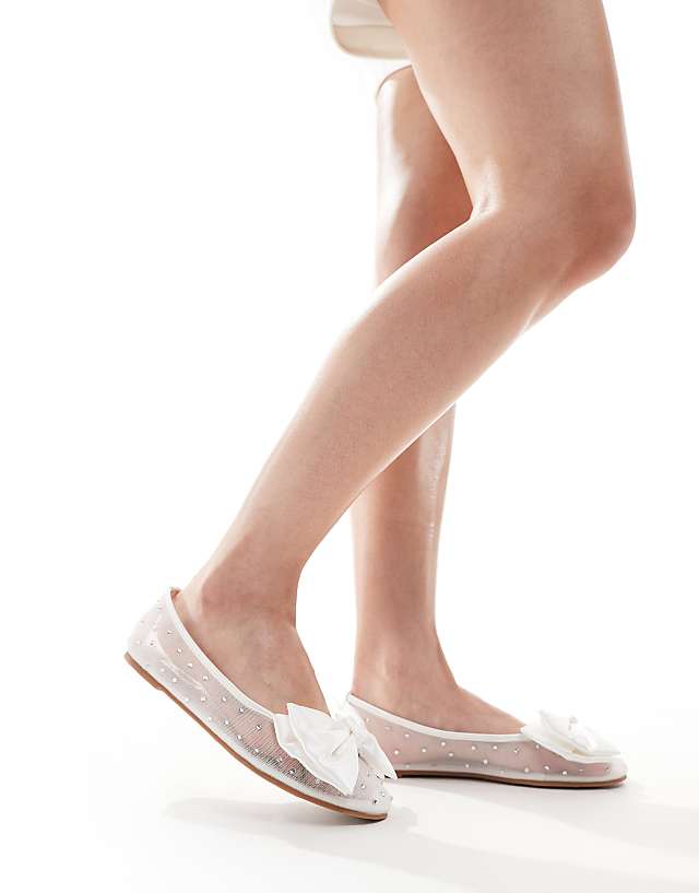 Asos Be Mine Bridal Nelly Bow Flat Shoes In Ivory