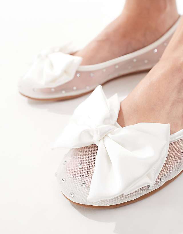 Asos Be Mine Bridal Nelly Bow Flat Shoes In Ivory
