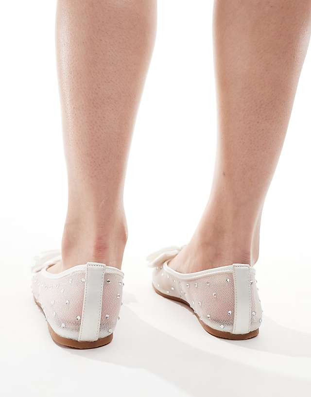 Asos Be Mine Bridal Nelly Bow Flat Shoes In Ivory